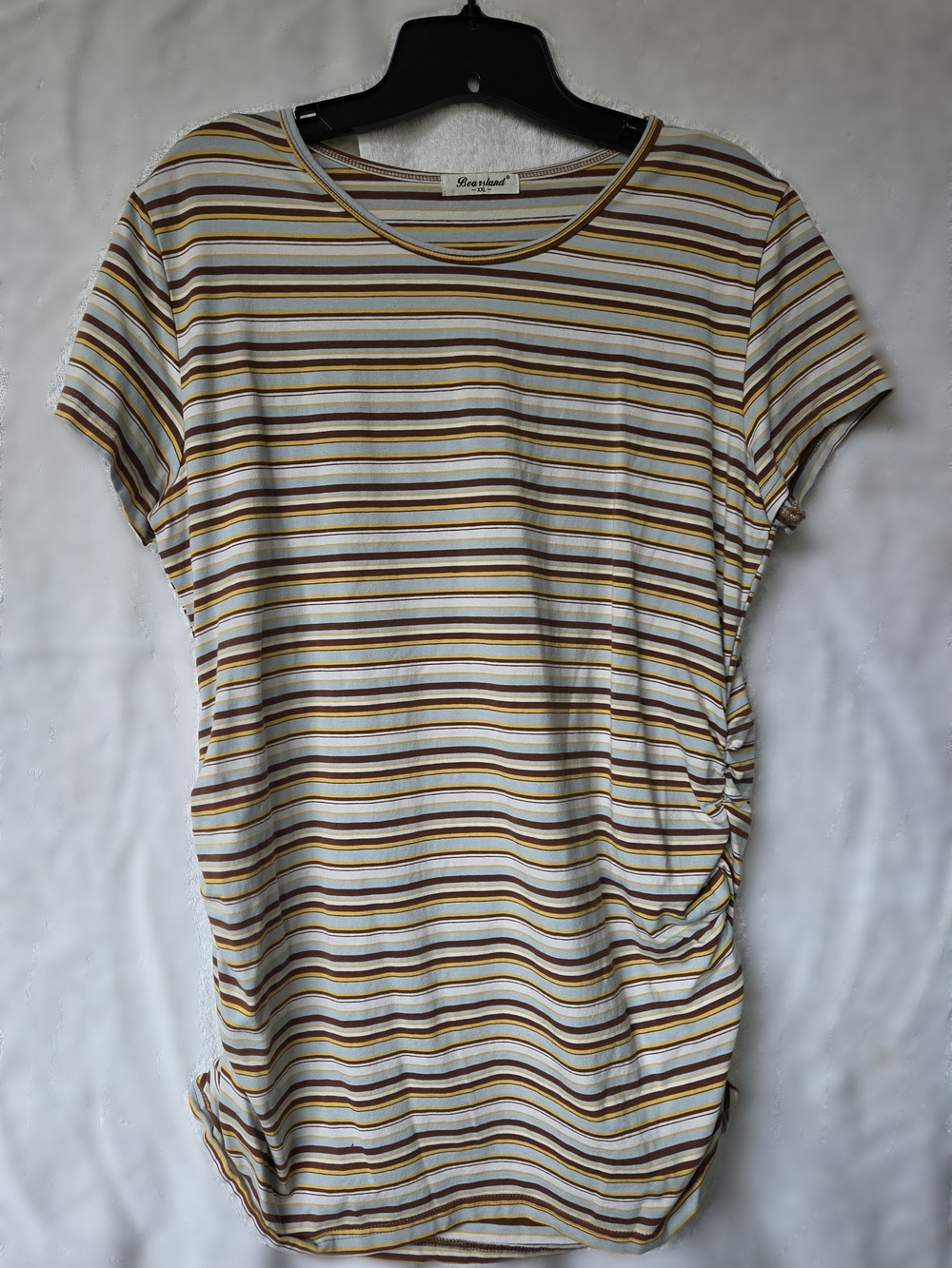 Bearsland Maternity Striped Short Sleeve Tee - White, Blue, Brown & Mustard